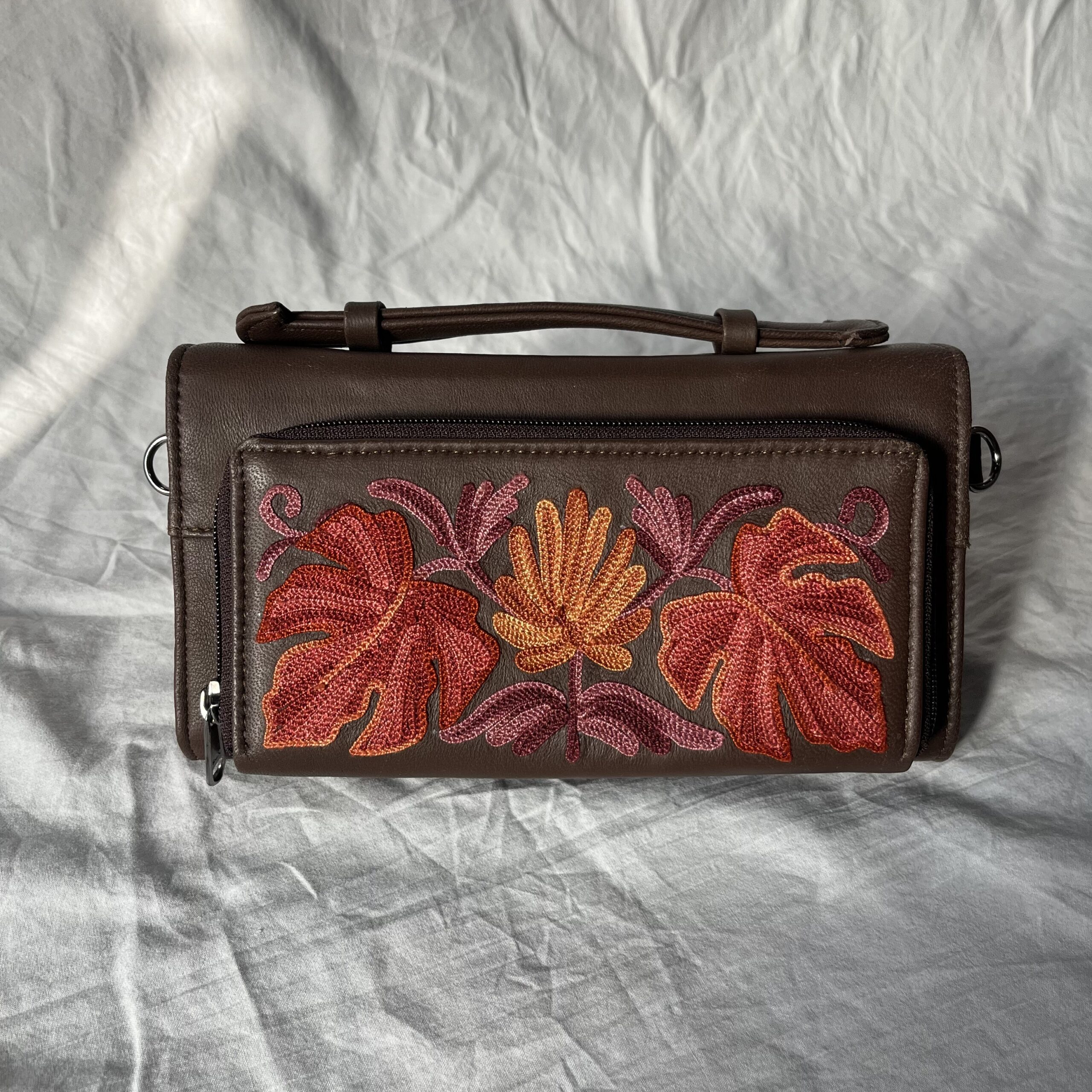 Brown Leaf Embroidered Box Clutch - Image 2