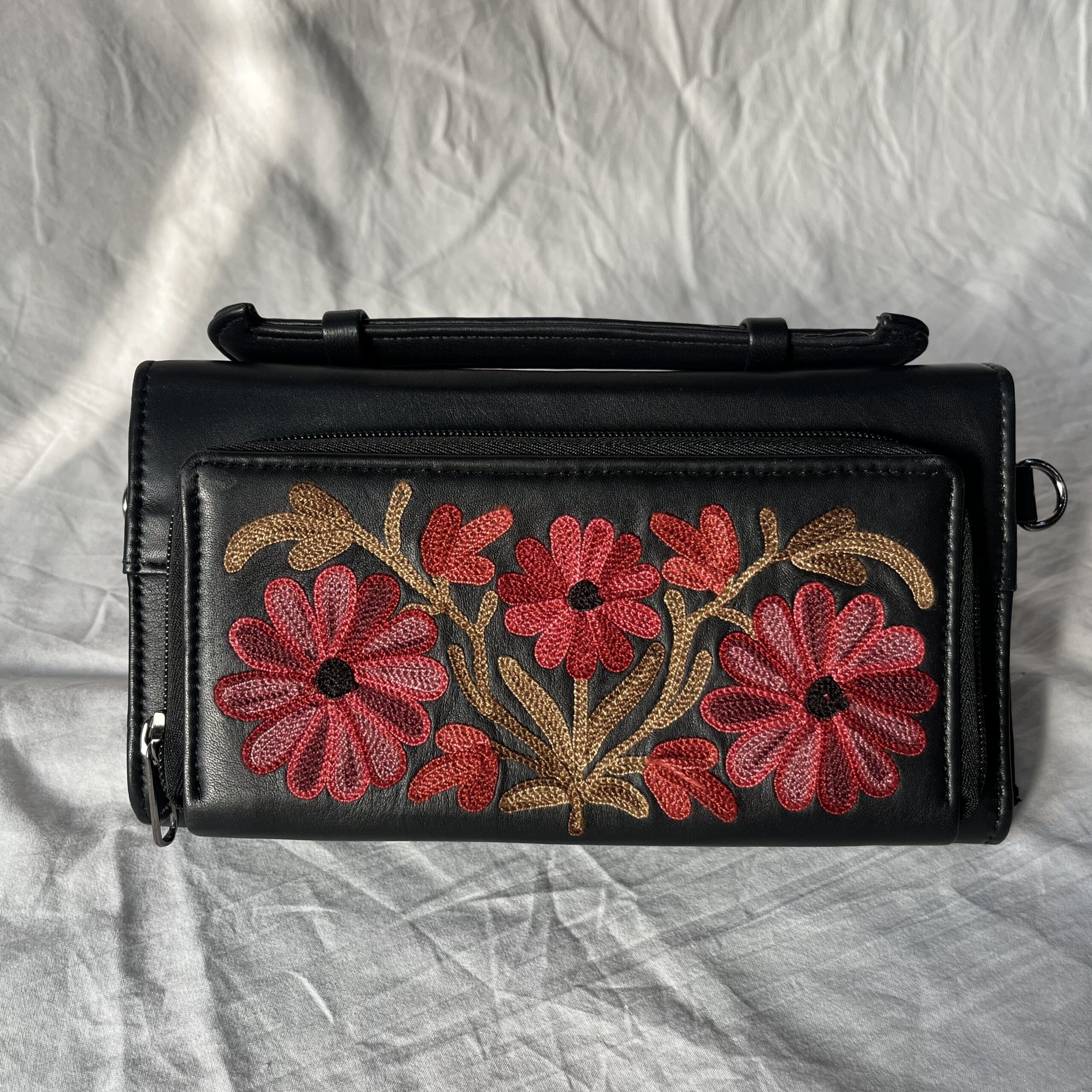 Black Leaf Embroidered Box Clutch - Image 2