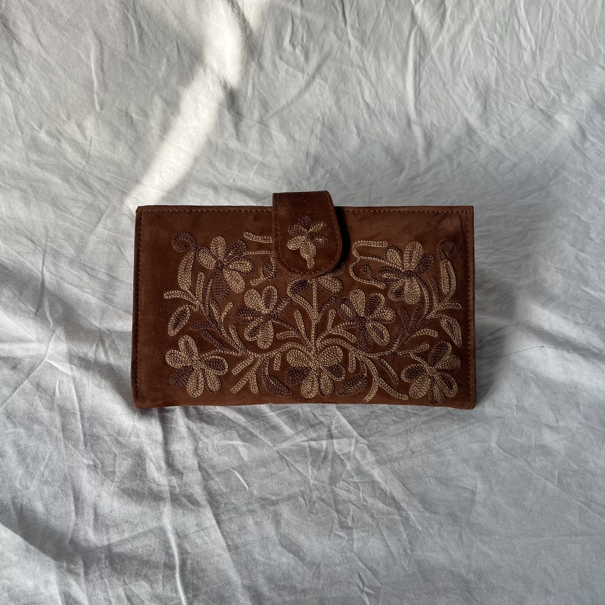 Brown Pouch With Flower Embroidery