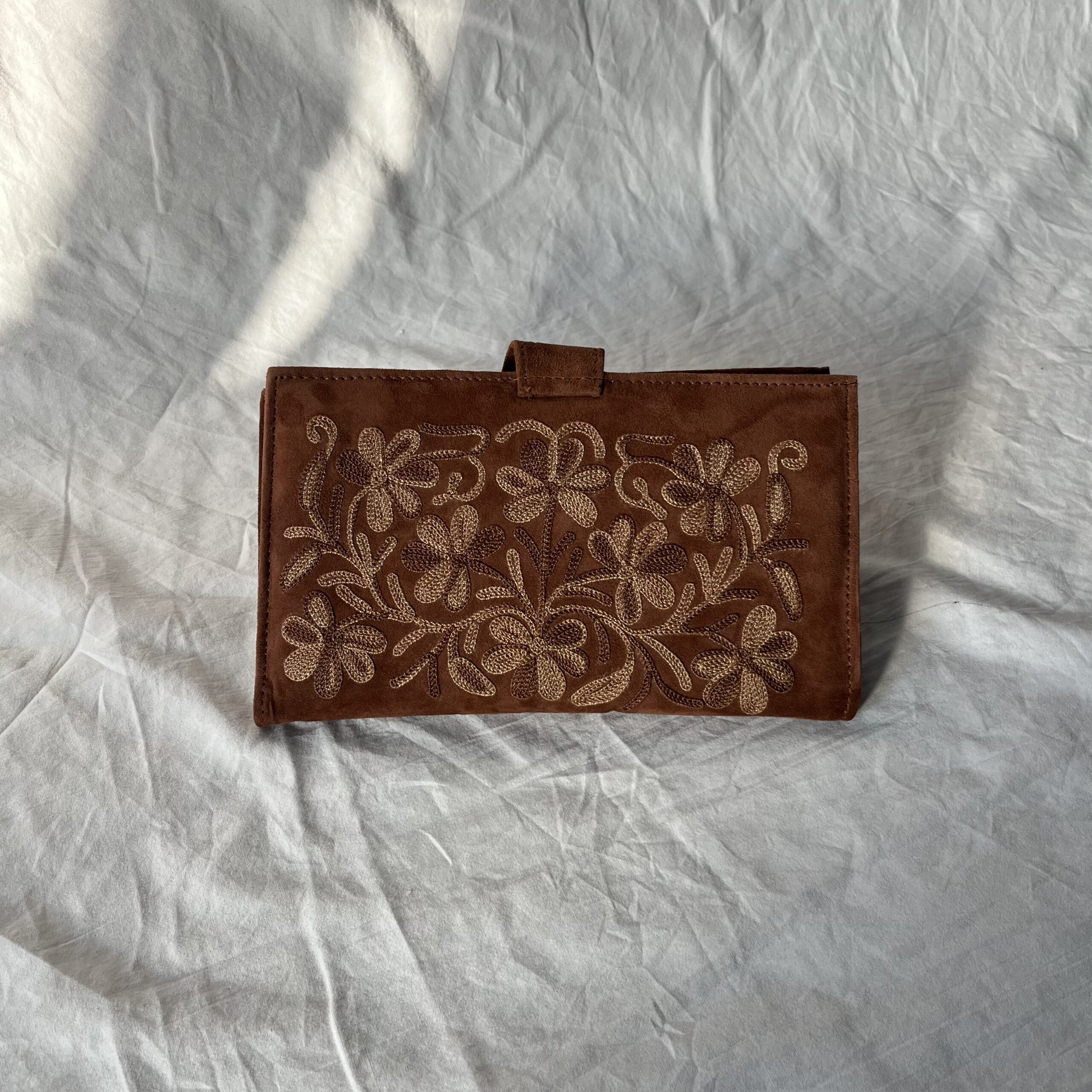 Brown Pouch With Flower Embroidery - Image 2