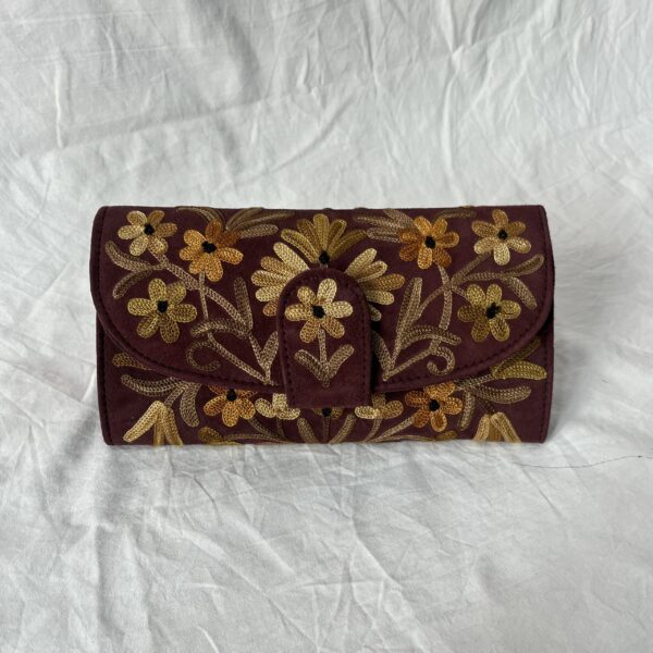 Brown Moon Wallet With Floral Embroidery
