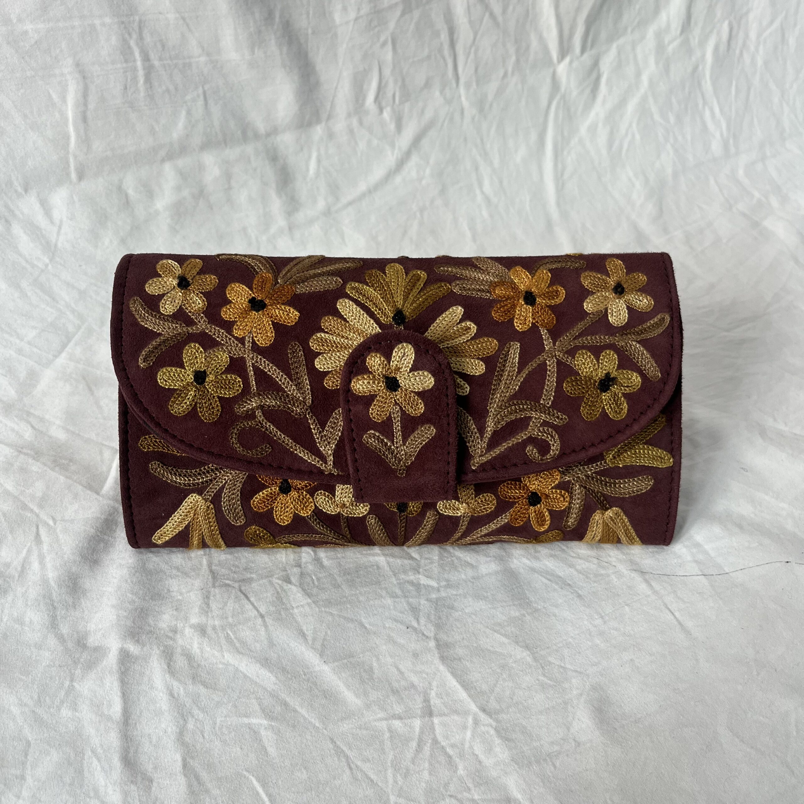Brown Moon Wallet With Floral Embroidery