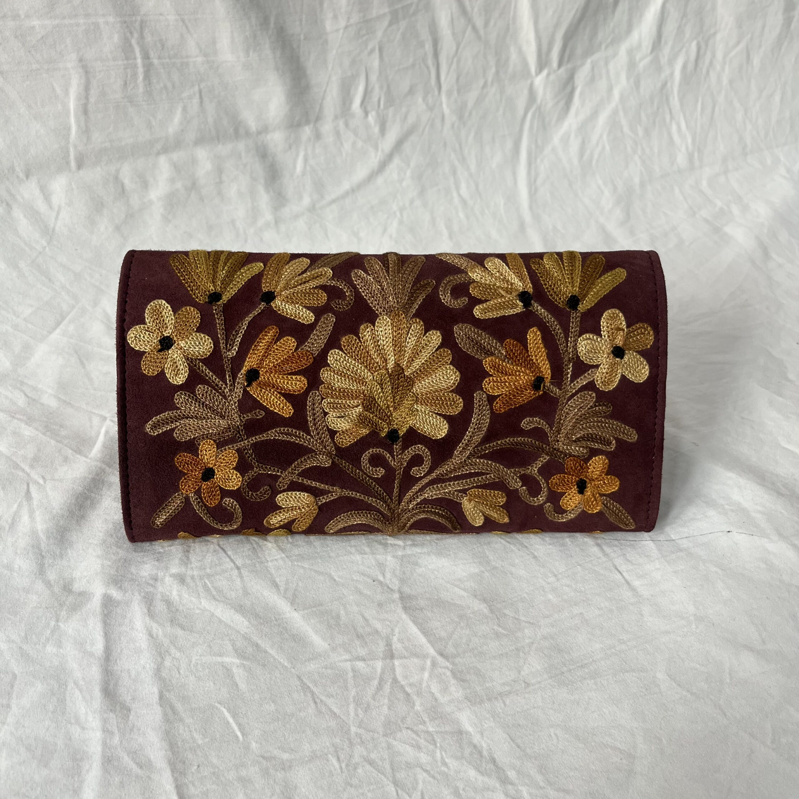 Brown Moon Wallet With Floral Embroidery - Image 2