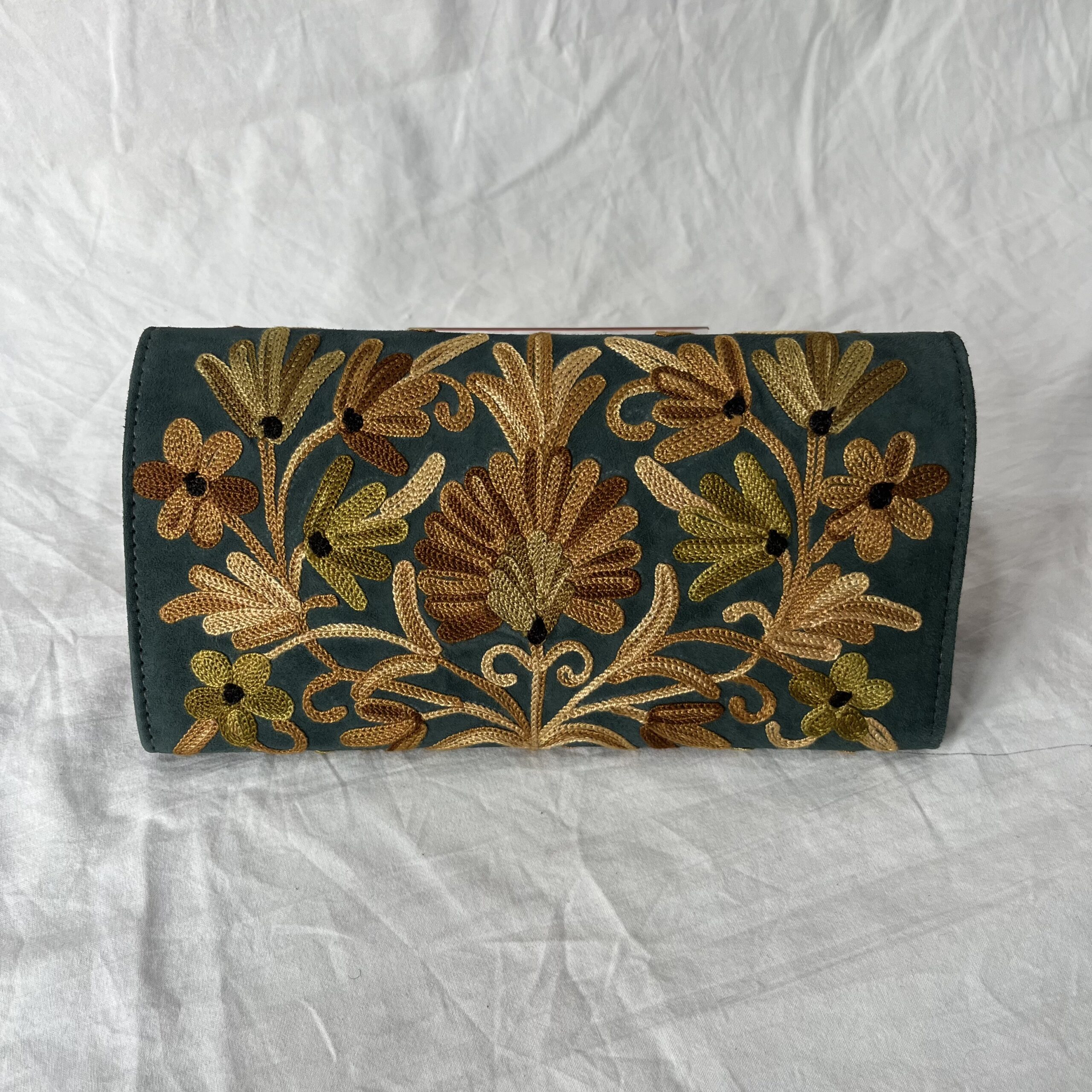 Dark Teal Green Moon Wallet With Floral Embroidery - Image 2