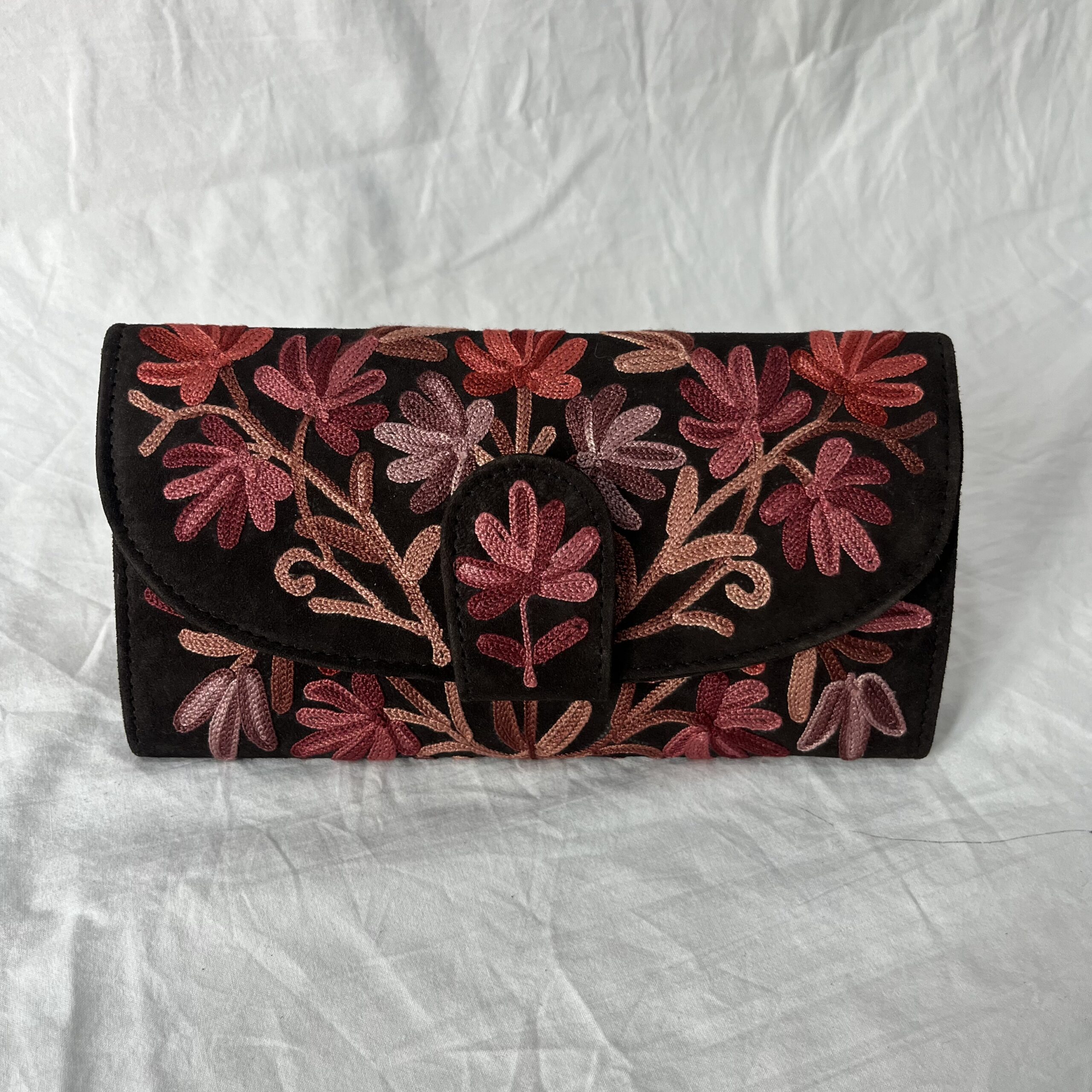 Maroon Moon Wallet With Floral Embroidery