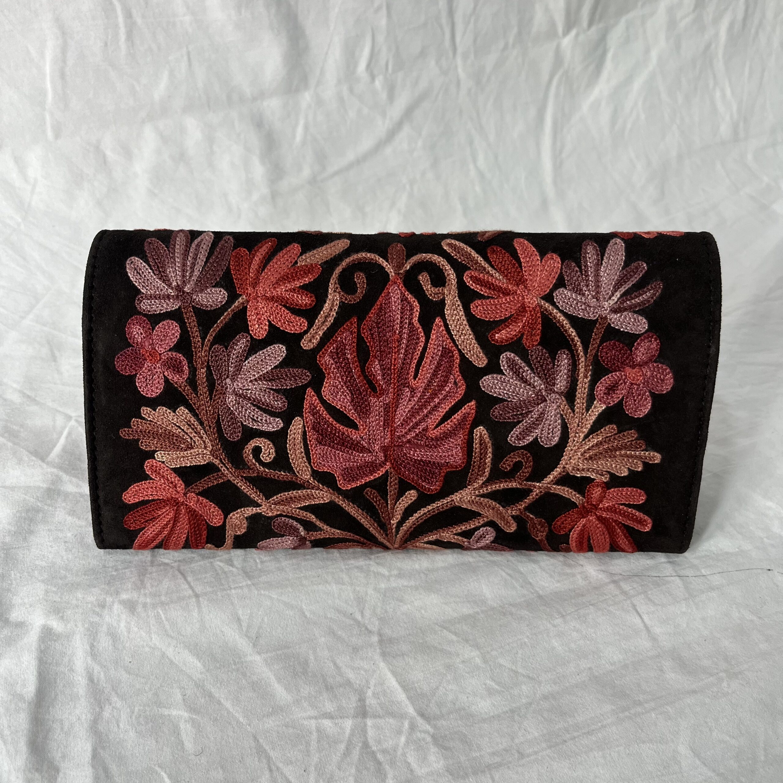 Maroon Moon Wallet With Floral Embroidery - Image 2