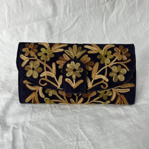 Dark Purple Moon Wallet With Floral Embroidery