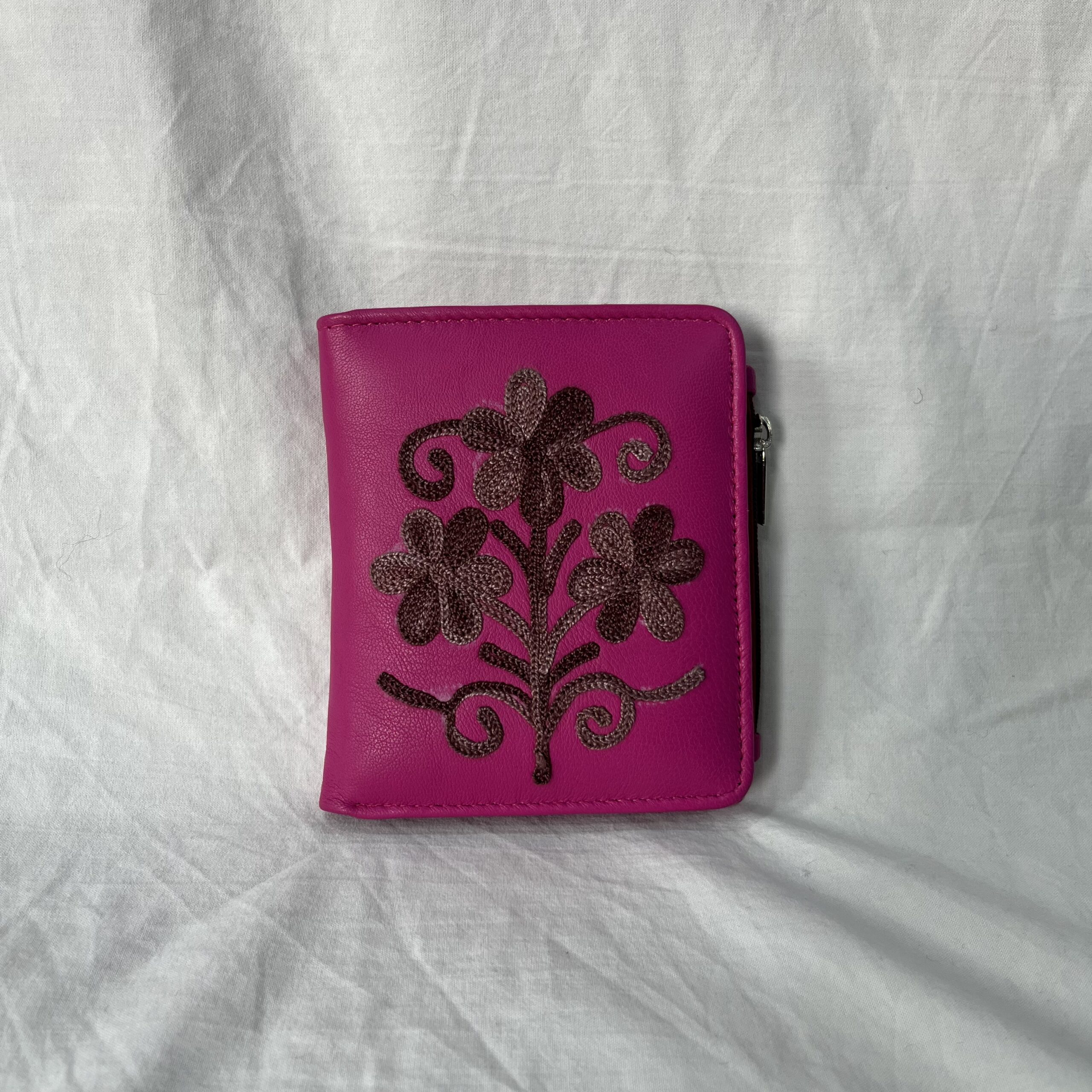 Leather Mini Wallet Pink/Brown