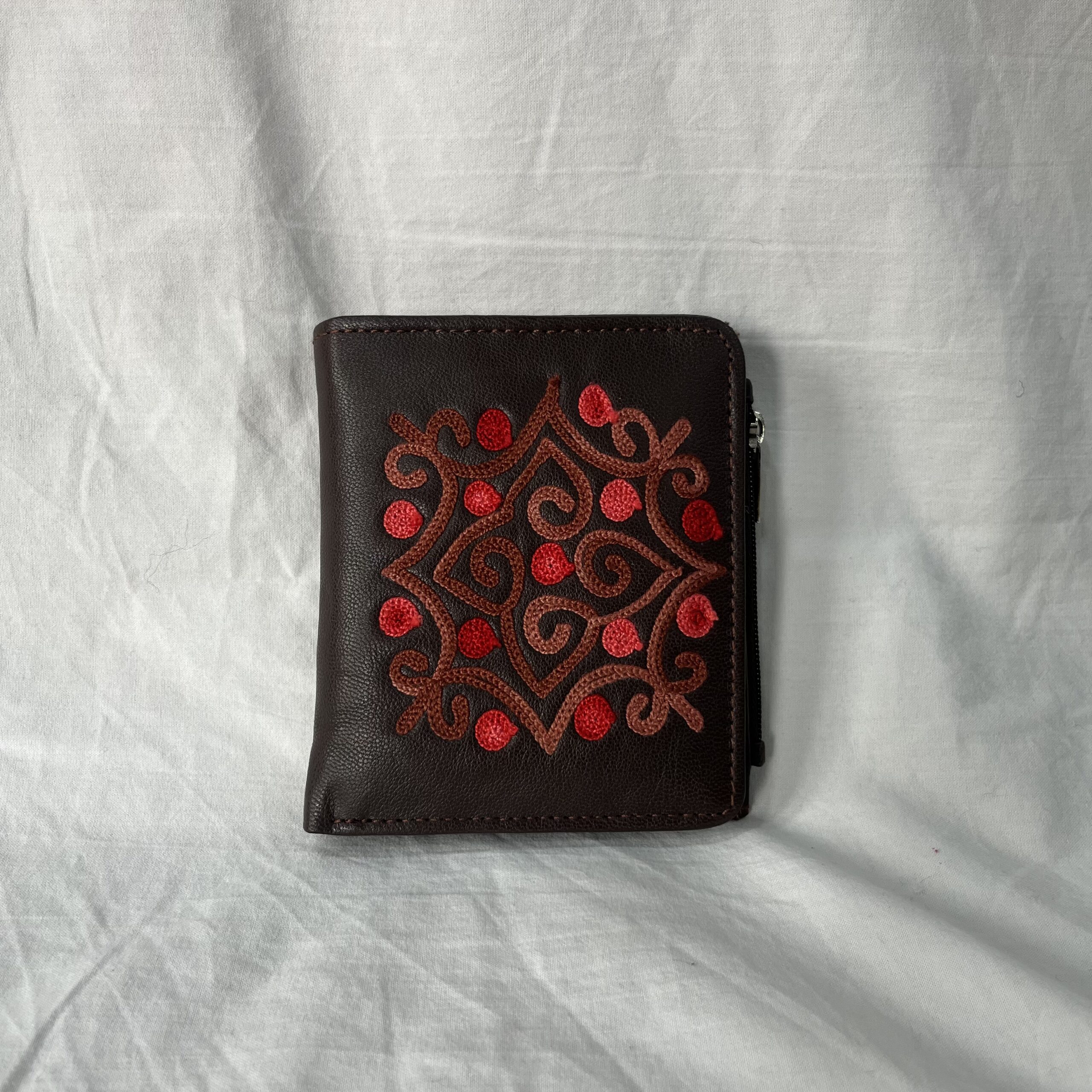 Leather Mini Wallet Darkbrown/Red 2