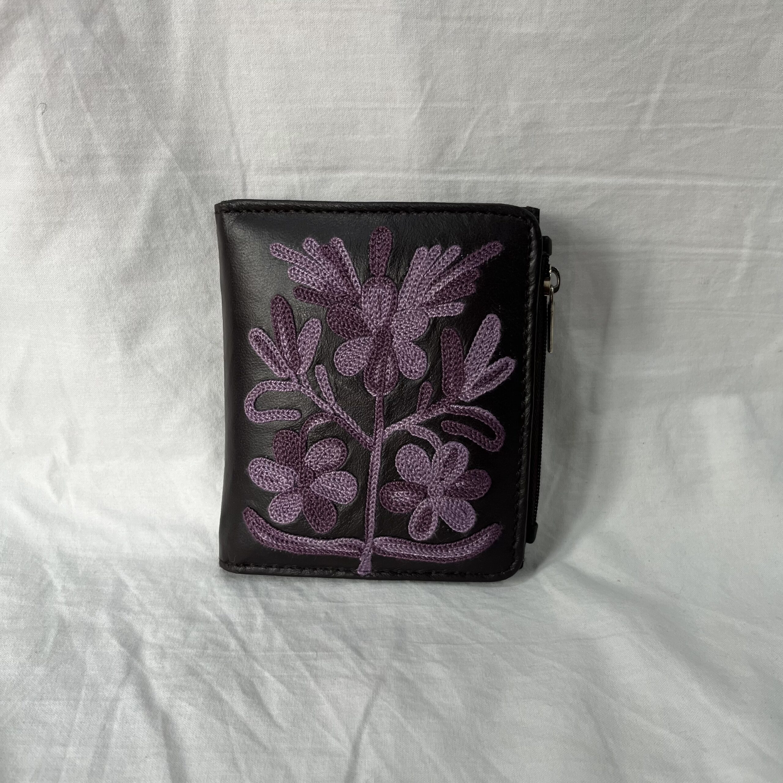 Leather Mini Wallet darkbrown/purple