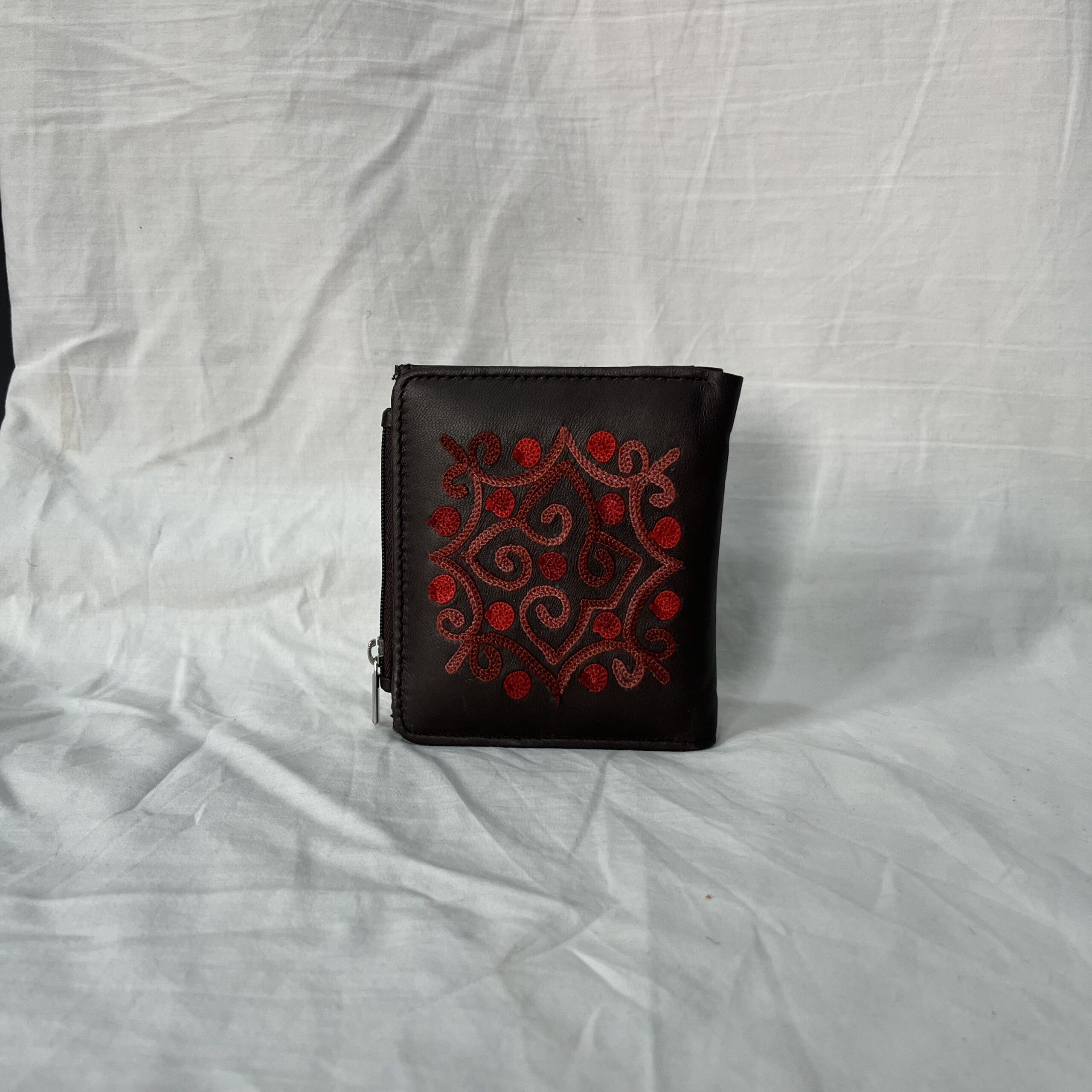 Leather Mini Wallet dark brown/red