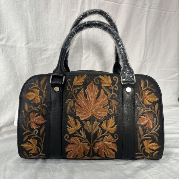 Black Floral Embroidered Duffle Bag