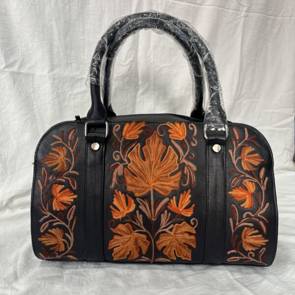 Black Floral Embroidered Duffle Bag