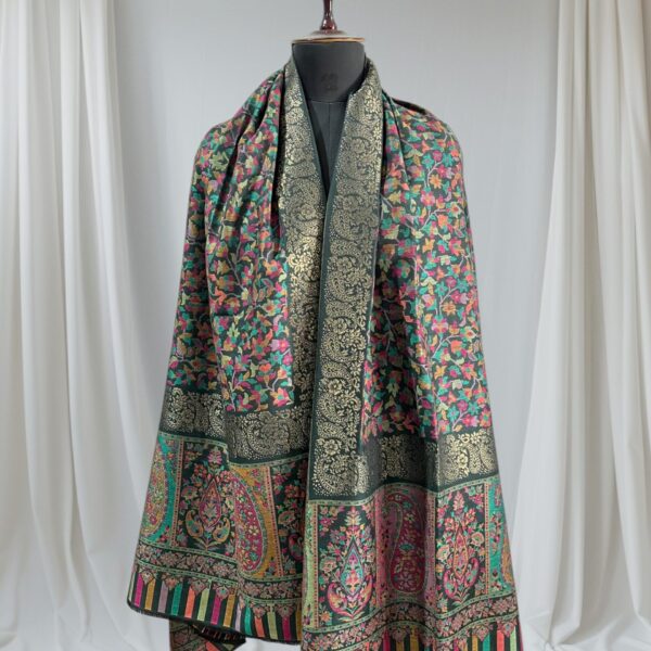 Modal Zari Kani Shawl Black-Pink