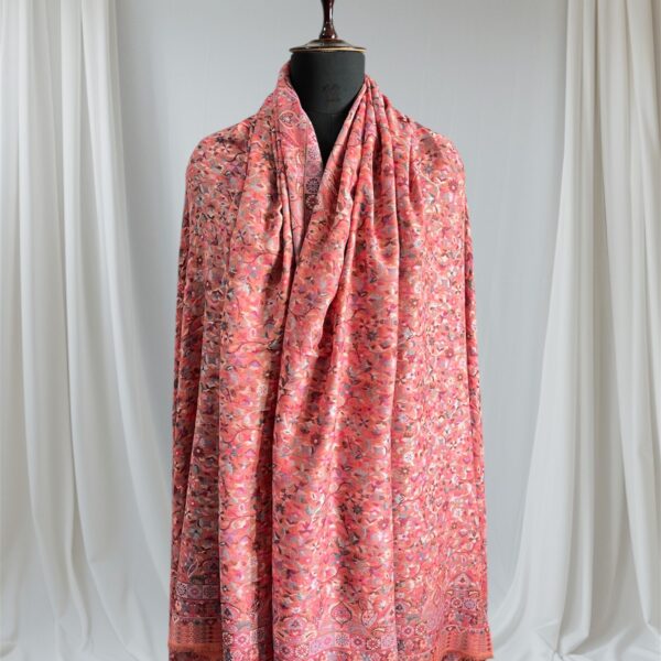 Fine Wool Double Kani Shawl light red