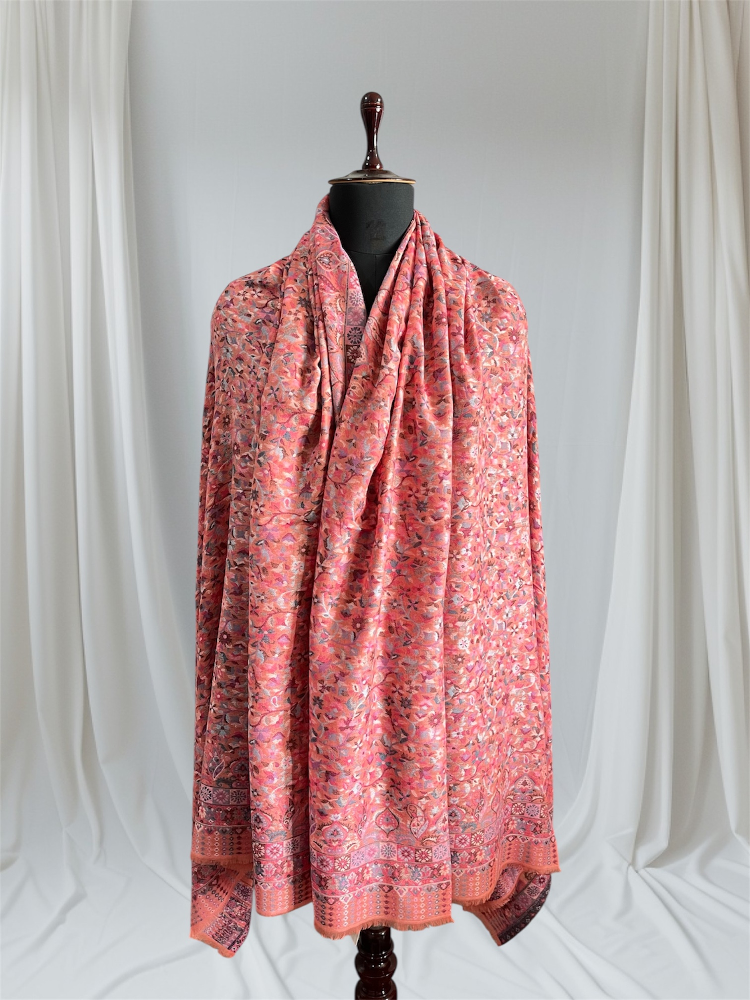 Fine Wool Double Kani Shawl light red