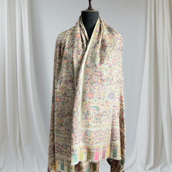 Fine Wool Double Kani Shawl Off White