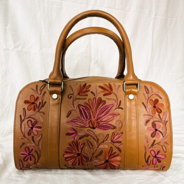 Caramel Floral Embroidered Duffle Bag