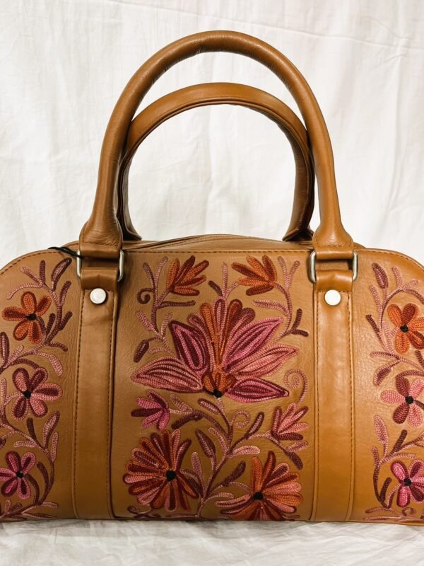 Caramel Floral Embroidered Travel Bag