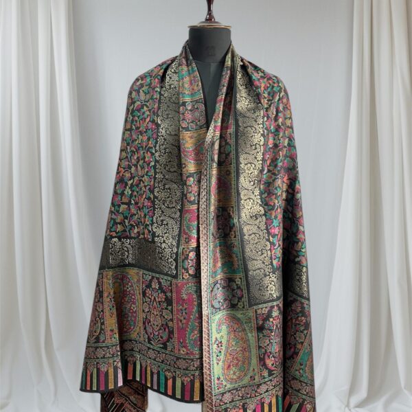 Modal Zari Kani Shawl Black-Green