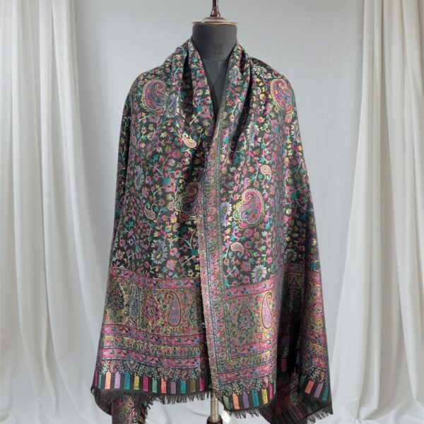 Modal Zari Kani Shawl Pink-Black