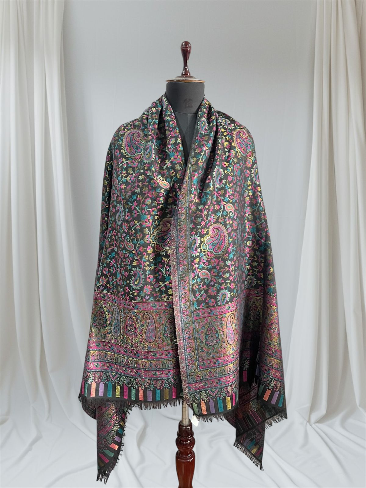 Modal Zari Kani Shawl Pink-Black