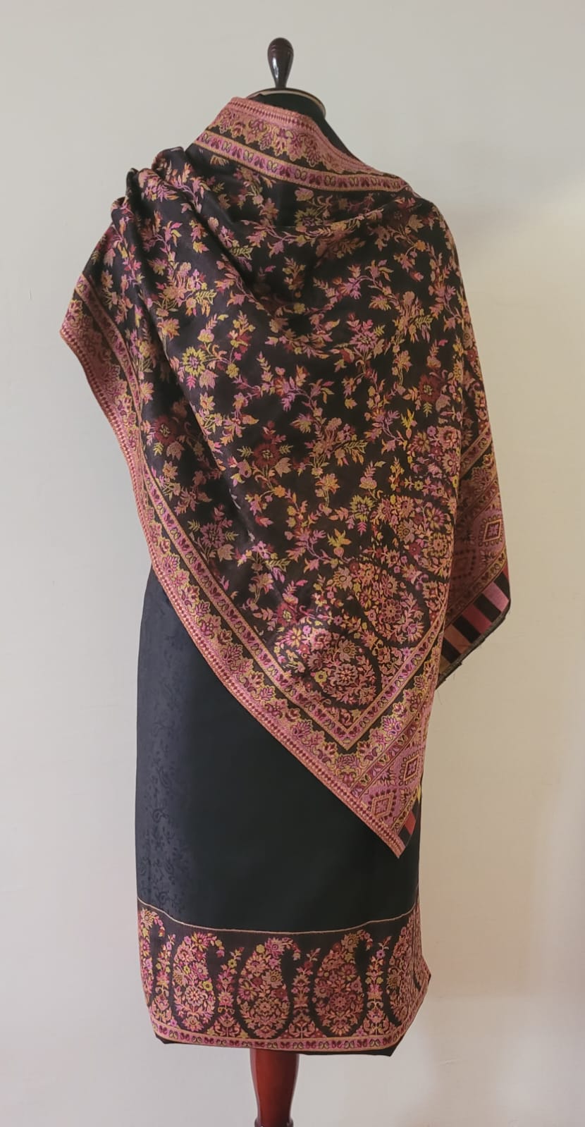 Woolen Suit Set unstitched with full work stole black pink - Image 2