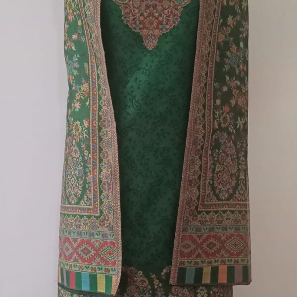 Woolen Suit Set unstitched with full work stole green