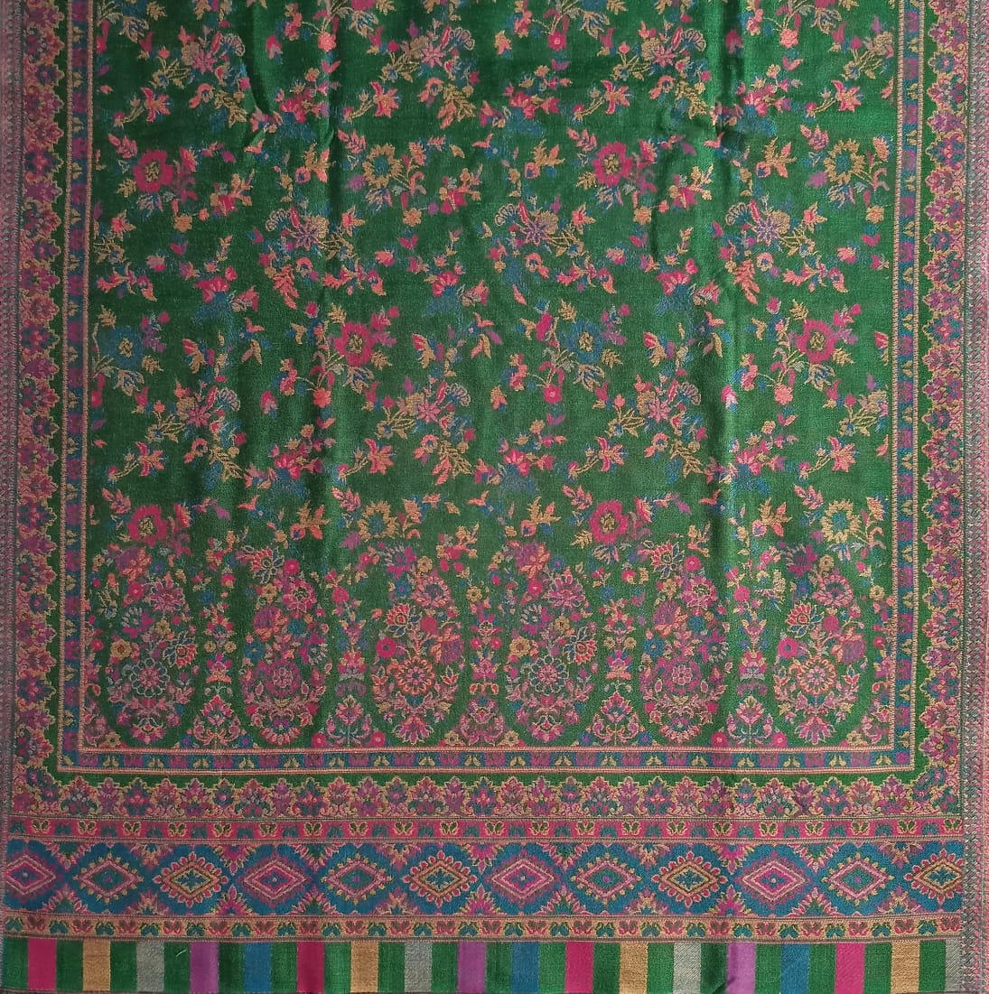 Woolen Suit Set unstitched with full work stole green pink - Image 2