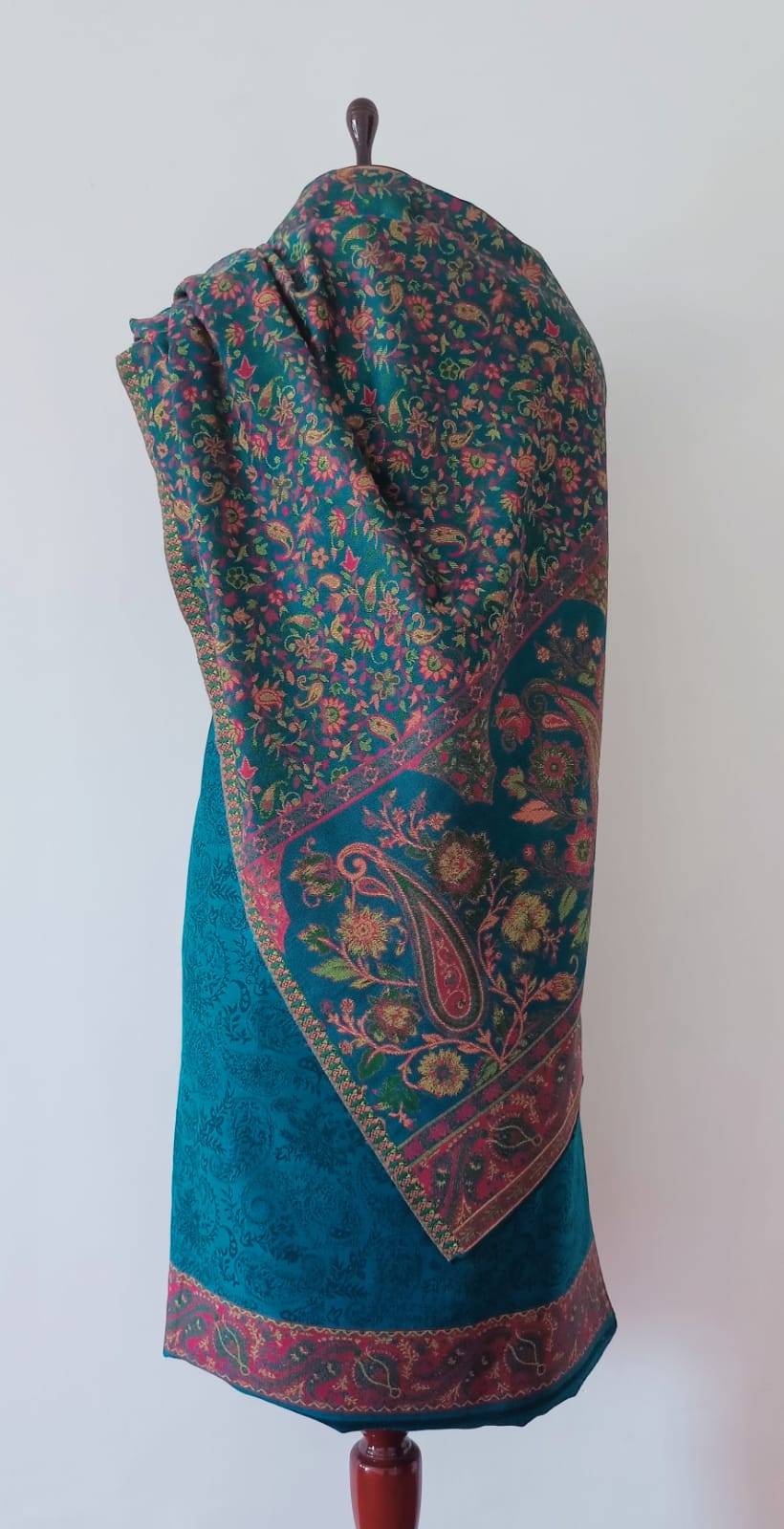 Woolen Suit Set unstitched with full work stole teal blue pink - Image 2