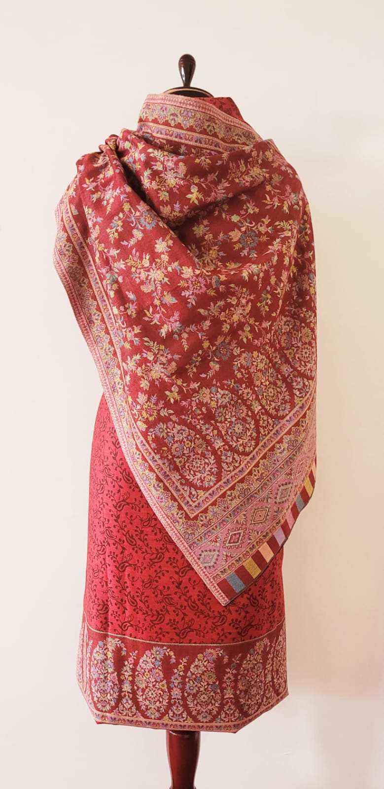 Woolen Suit Set unstitched with full work stole red - Image 2