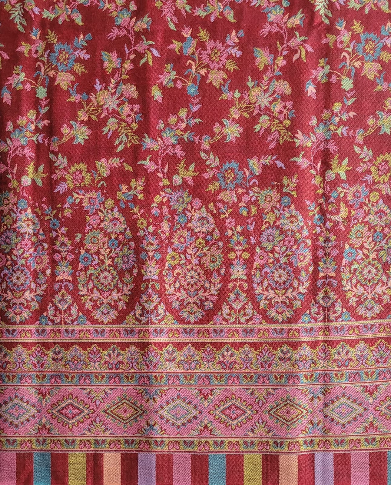 Woolen Suit Set unstitched with full work stole red - Image 3
