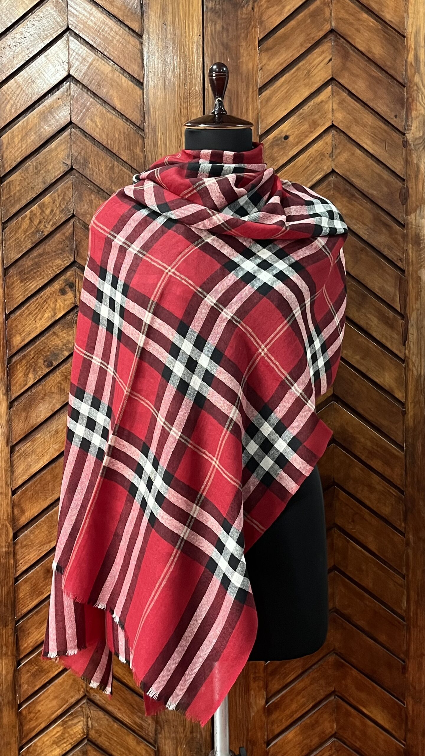 Wool Designer Stole Red & Black