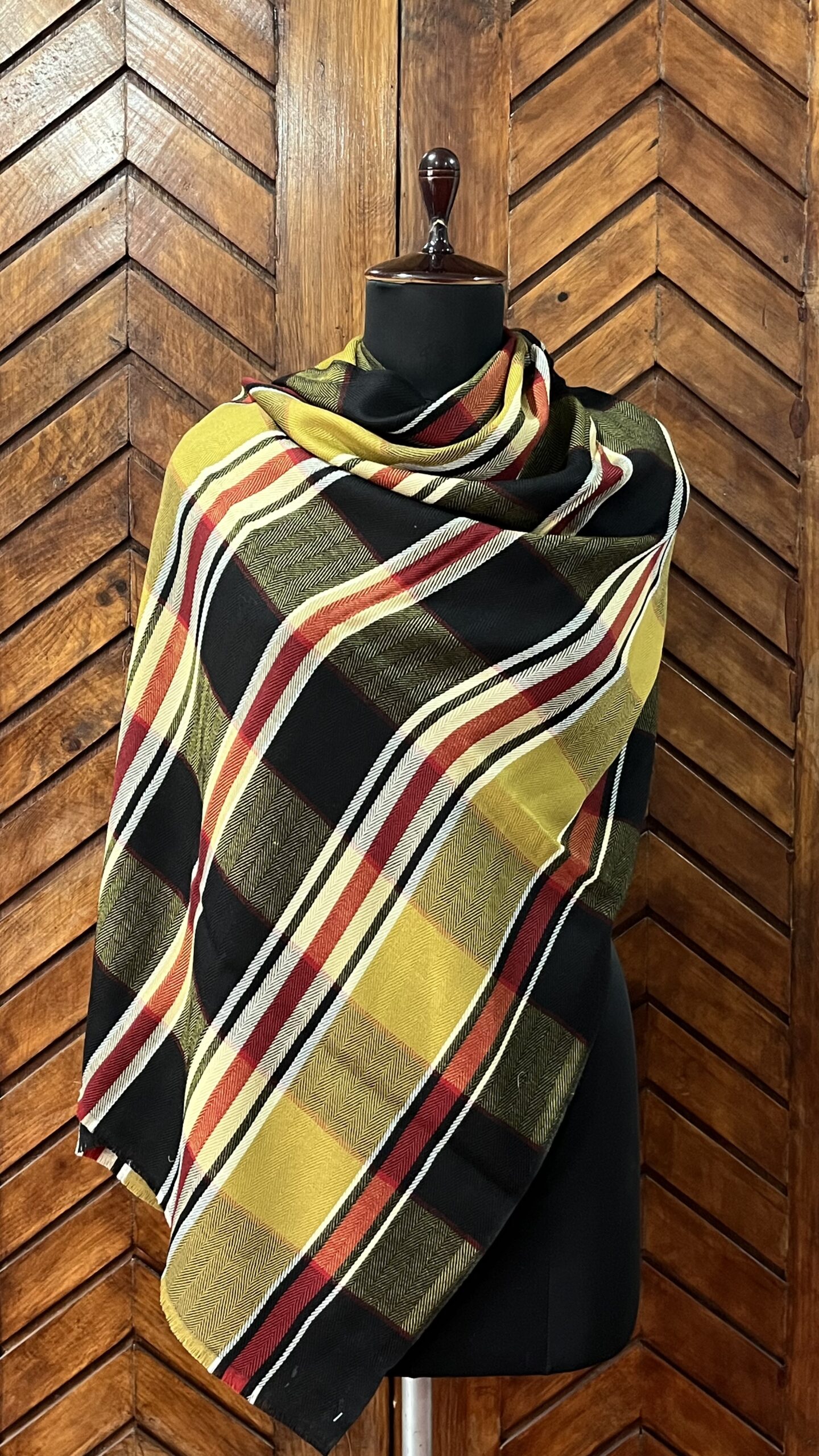 Wool Designer Stole Yellow & Black