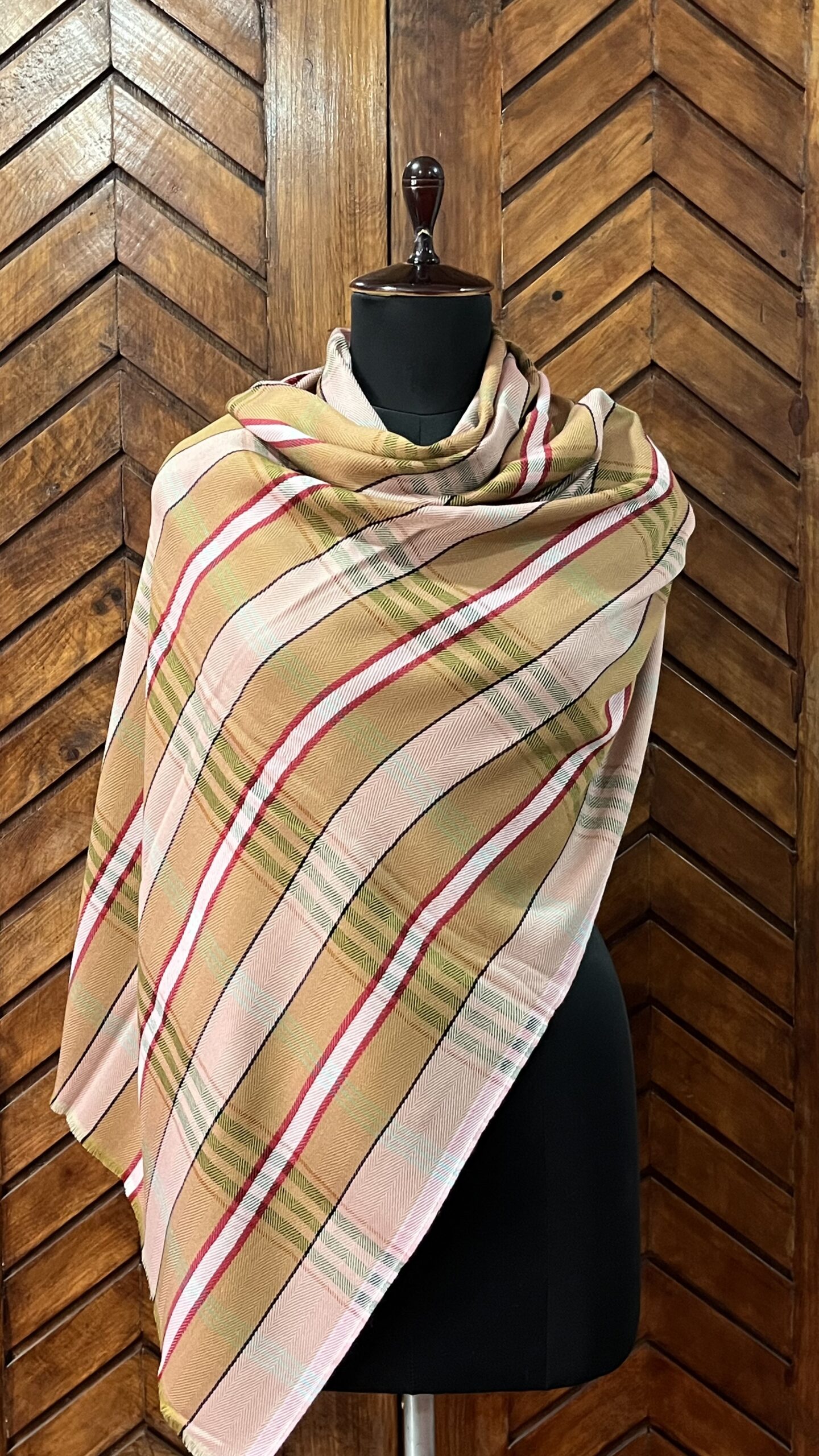 Wool Designer Stole Beige & White