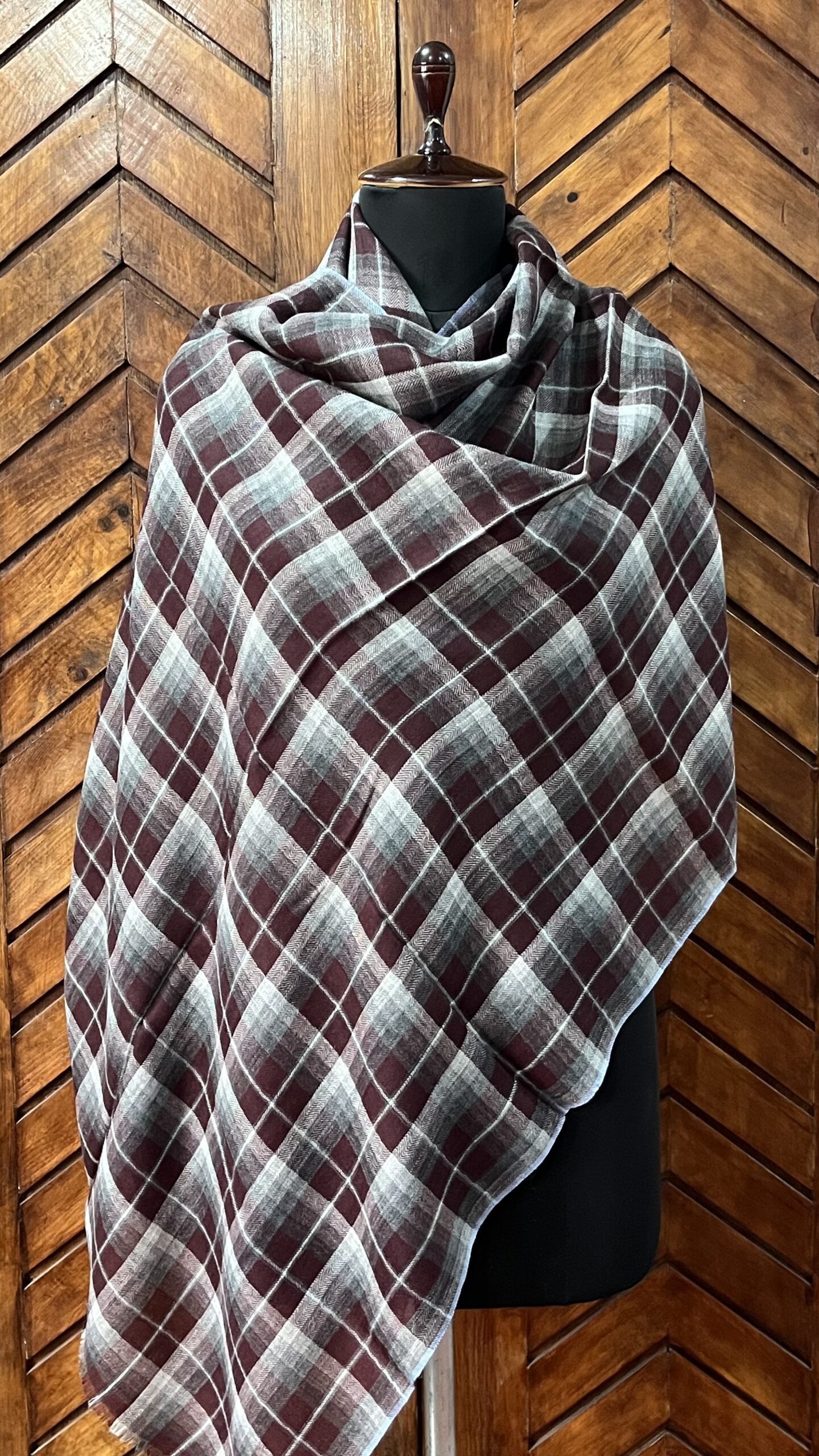 Wool Check Stole Brown & White