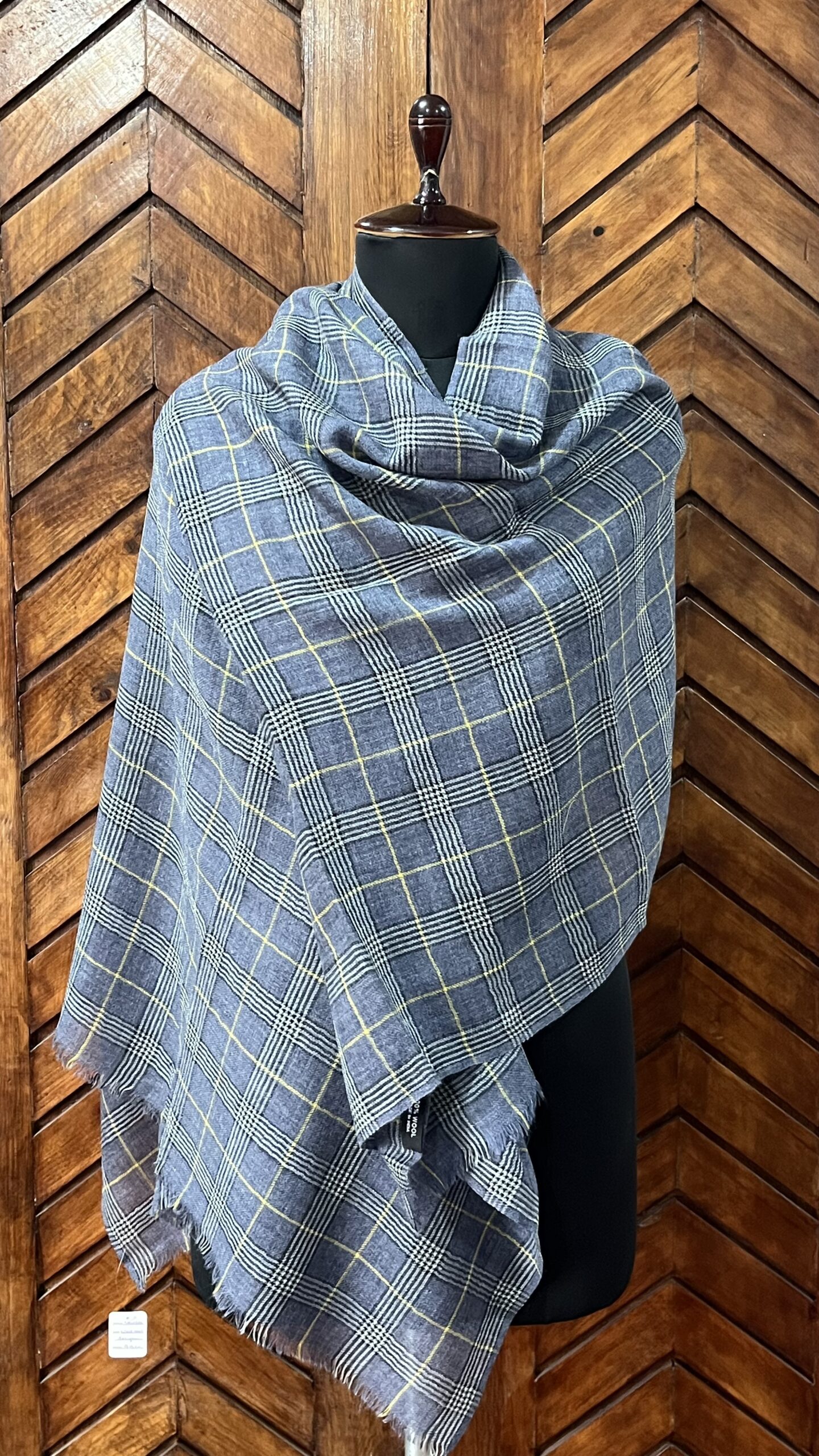 Wool Check Stole Blue Yellow