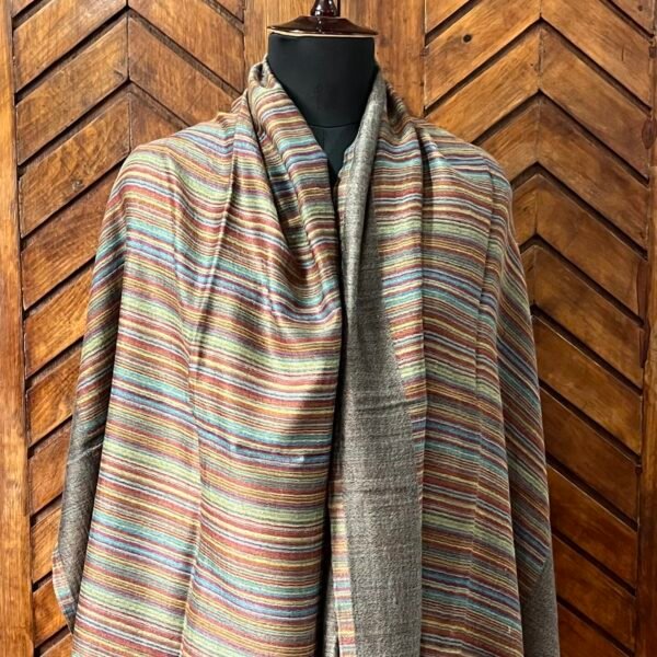 Fine Wool Stripe Stole Grey Red