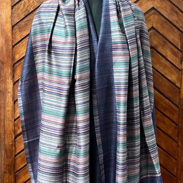 Fine Wool Stripe Stole Dark Blue Pink