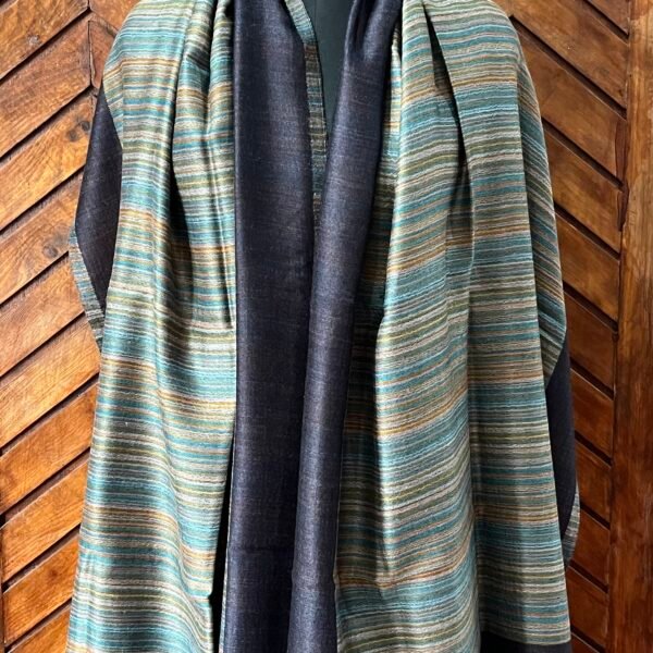 Fine Wool Stripe Stole Black Teal