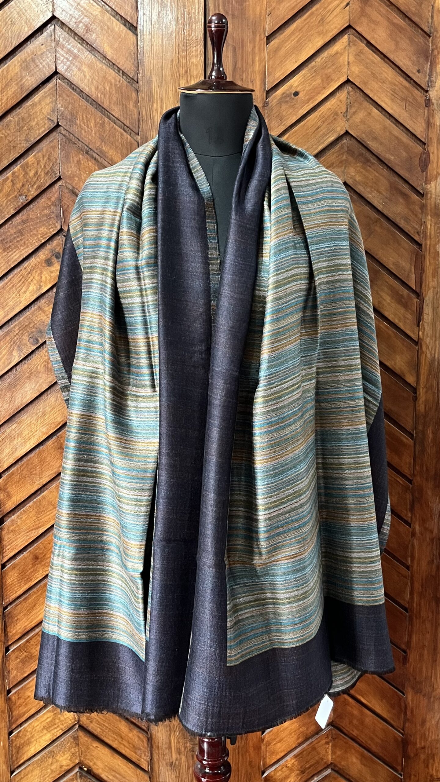 Fine Wool Stripe Stole Black Teal