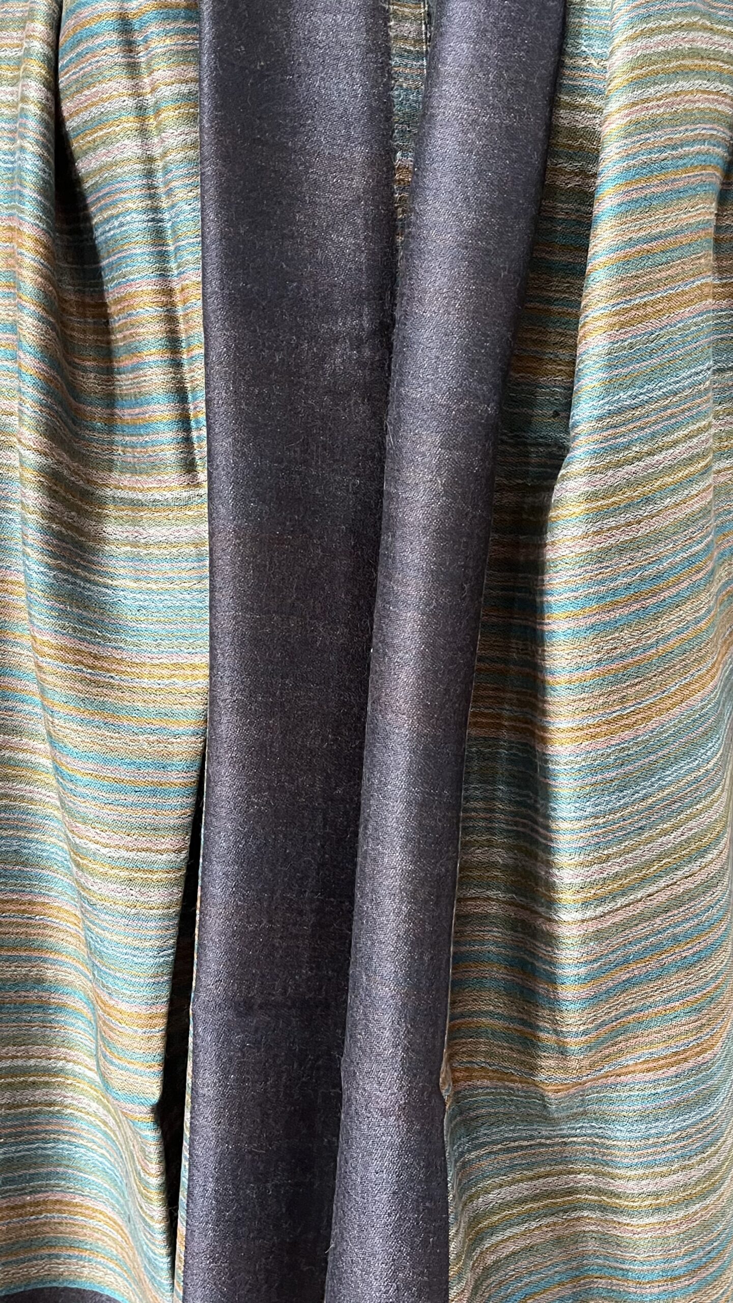 Fine Wool Stripe Stole Black Teal - Image 2