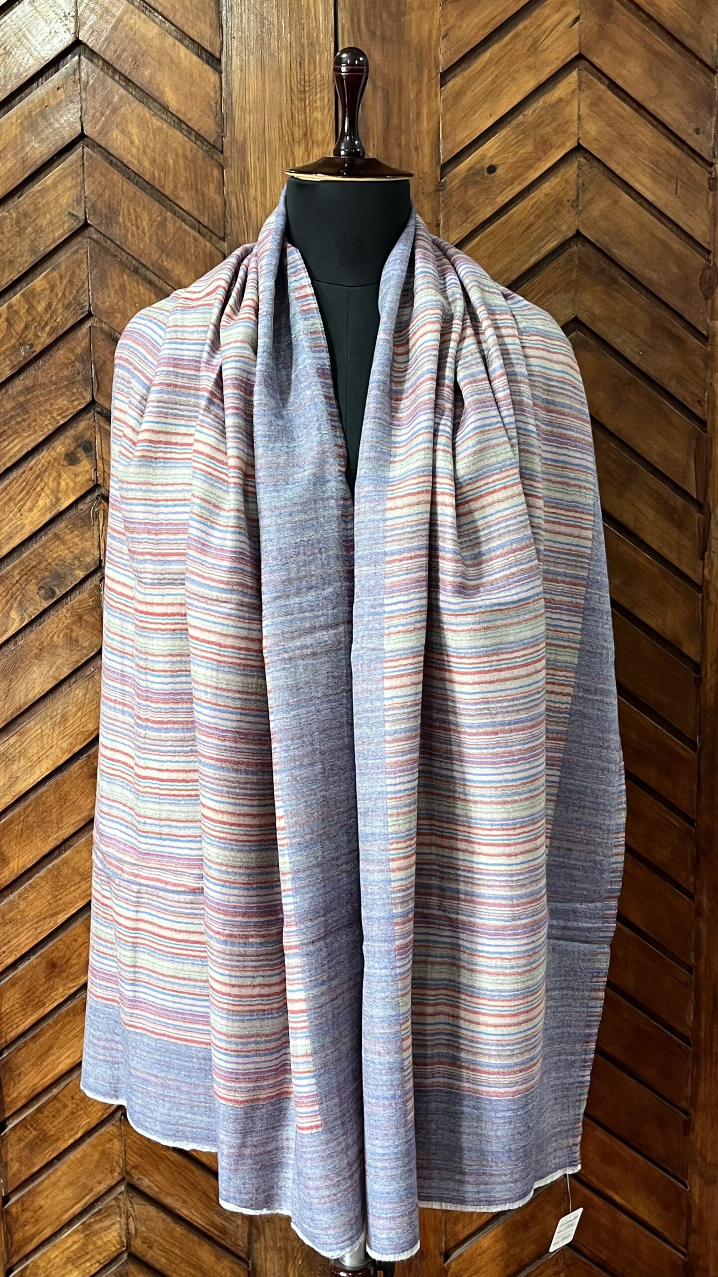 Fine Wool Stripe Stole Lightblue