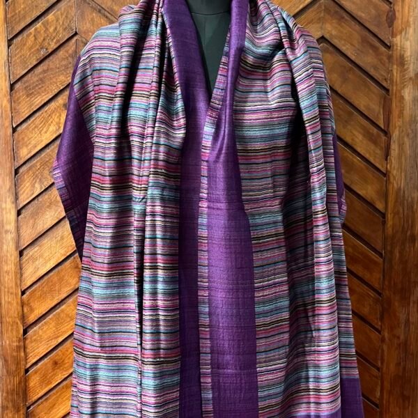 Fine Wool Stripe Stole Purple