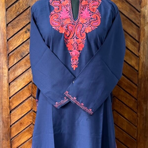 Dark Blue Cotton Kurta with Aari embroidery