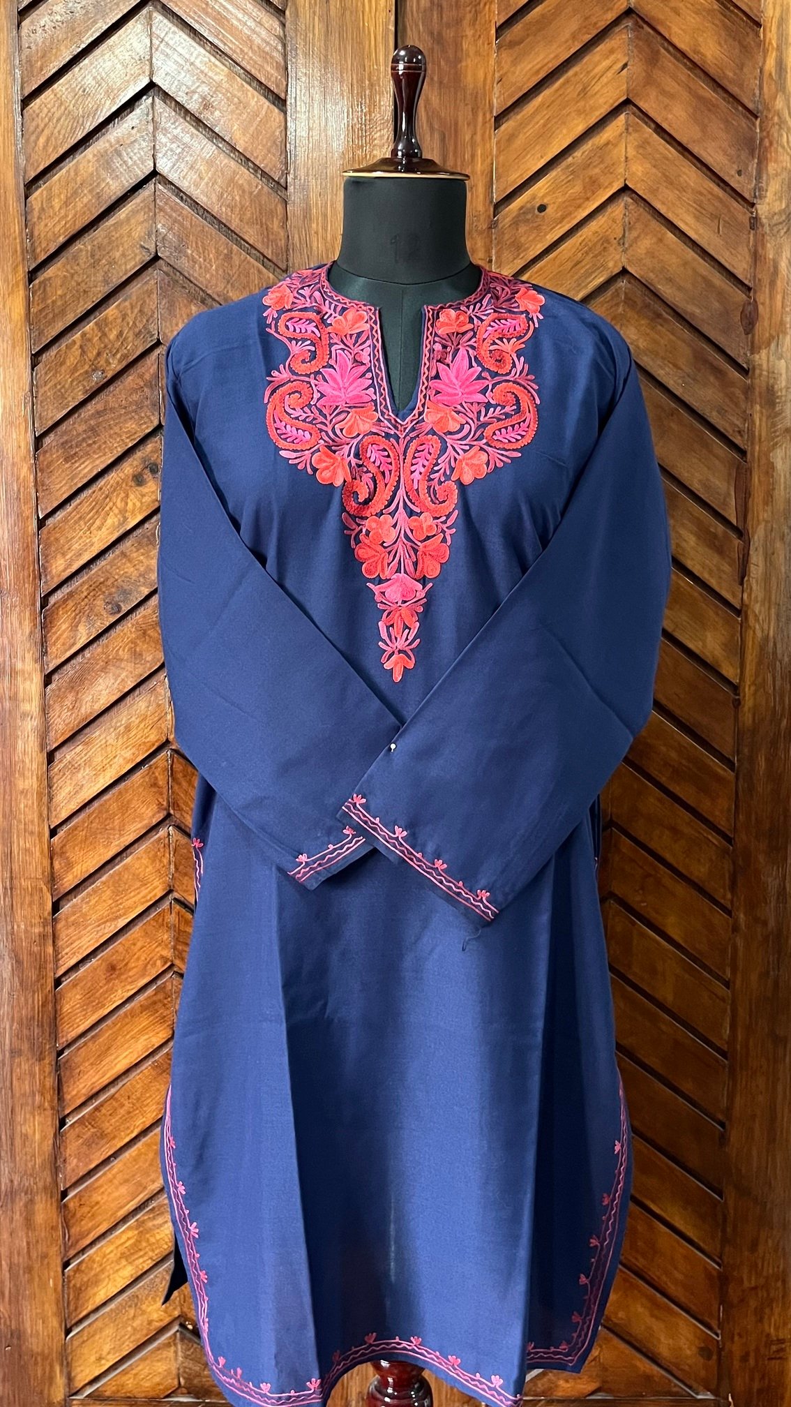 Dark Blue Cotton Kurta with Aari embroidery