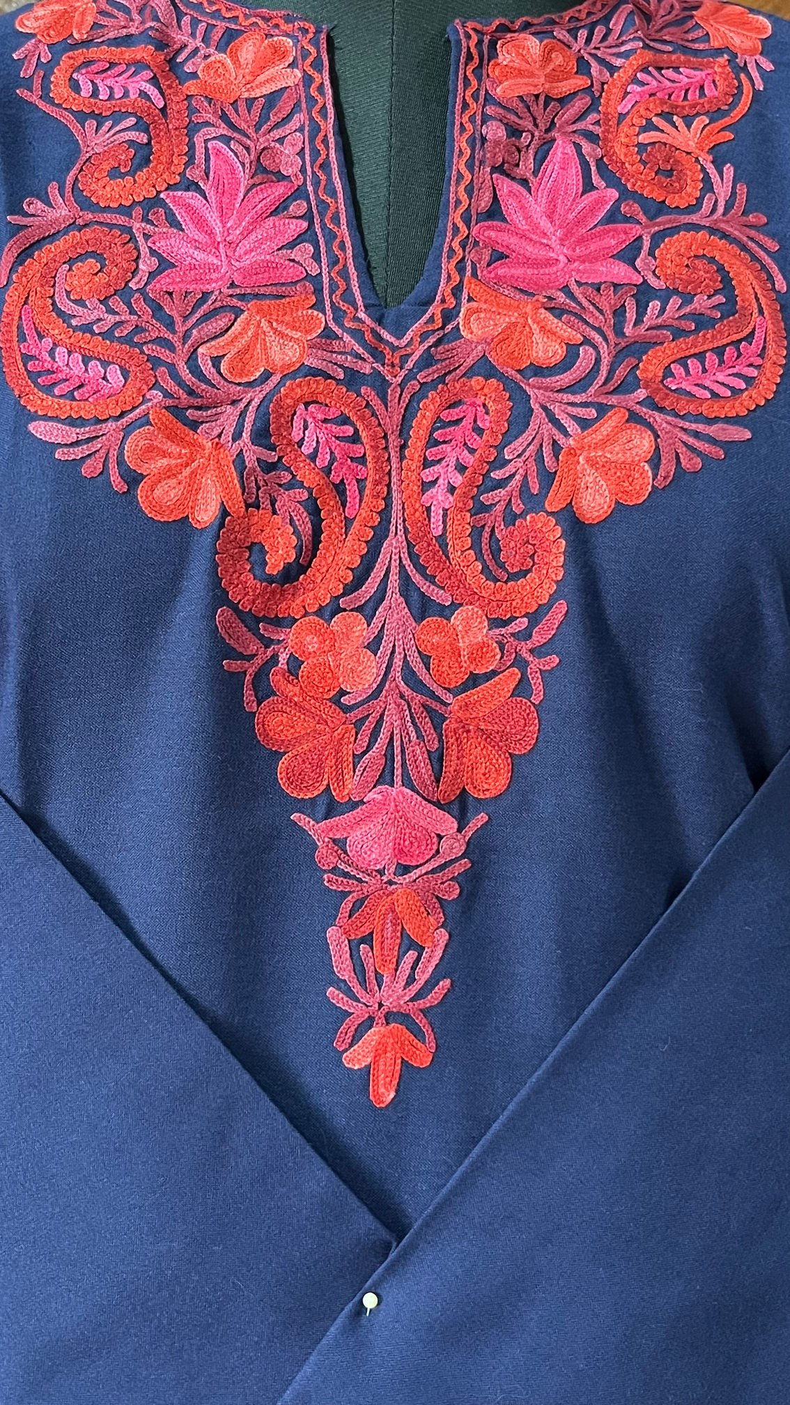Dark Blue Cotton Kurta with Aari embroidery Detail 1