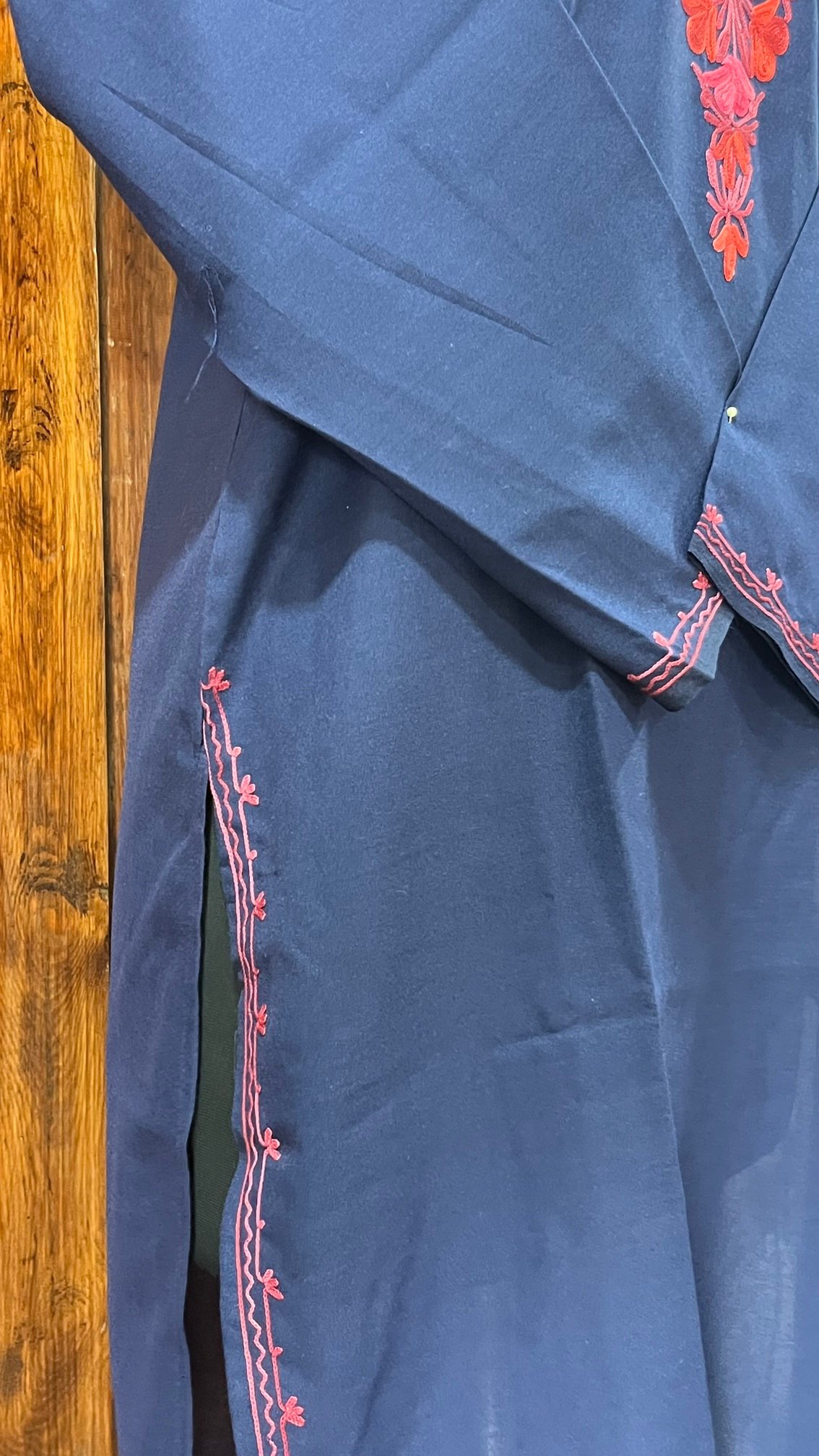 Dark Blue Cotton Kurta with Aari embroidery Detail 2