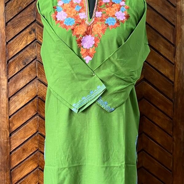 Green Cotton Kurta with Aari embroidery
