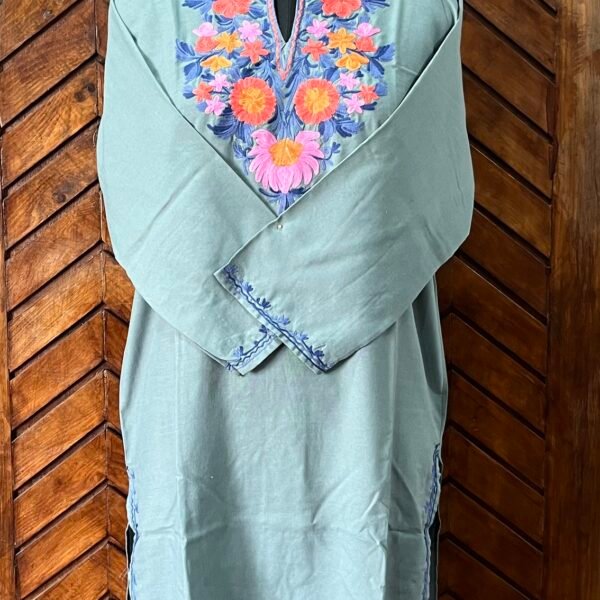 Powder Blue Cotton Kurta with aari embroidery